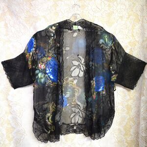 Mary Green Silk Blend One Size Whimsygoth Kimono Robe Sheer Velvet Dark Fairy